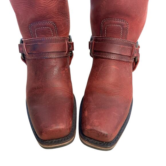 Frye Vintage Red Leather Square Toe Harness Boots 8 - Picture 6 of 12